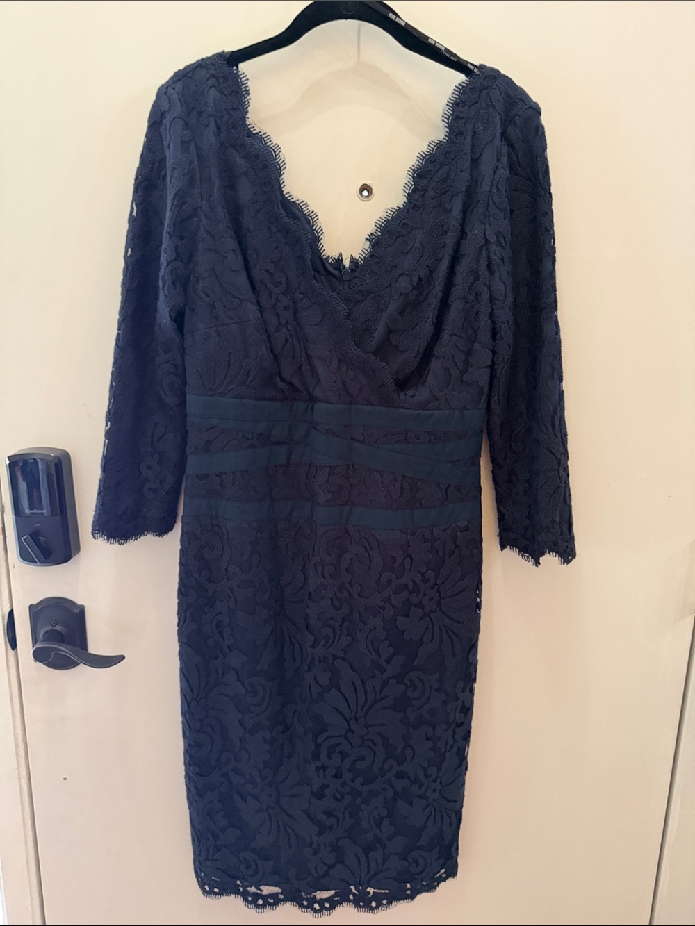 Navy Lace V-Neck Sheath Dress Tadashi Shoji